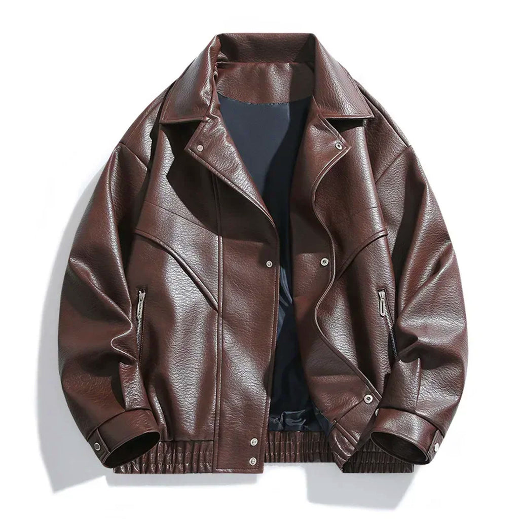 Leather Bomber Jacket with Relaxed Vintage Fit and Zip Pockets - Image 1