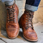 Leather Boots with Cushioned Insole Rugged and Lace-Up - Image 1