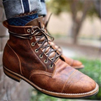 Leather Boots with Cushioned Insole Rugged and Lace-Up - Image 2