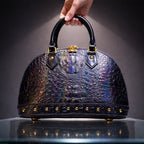 Leather Handbag with Flattering Top Handle and Gold Hardware - Image 3