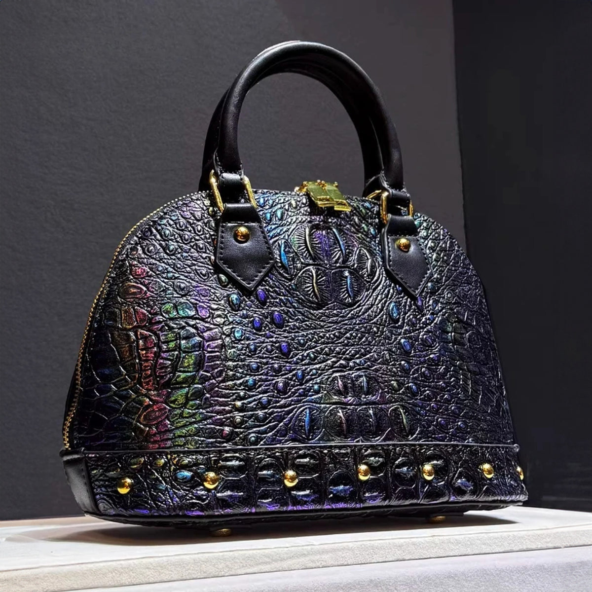 Leather Handbag with Flattering Top Handle and Gold Hardware - Image 2