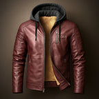 Leather Hoodie Jacket with Adjustable Hooded Fit and Lining - Image 3