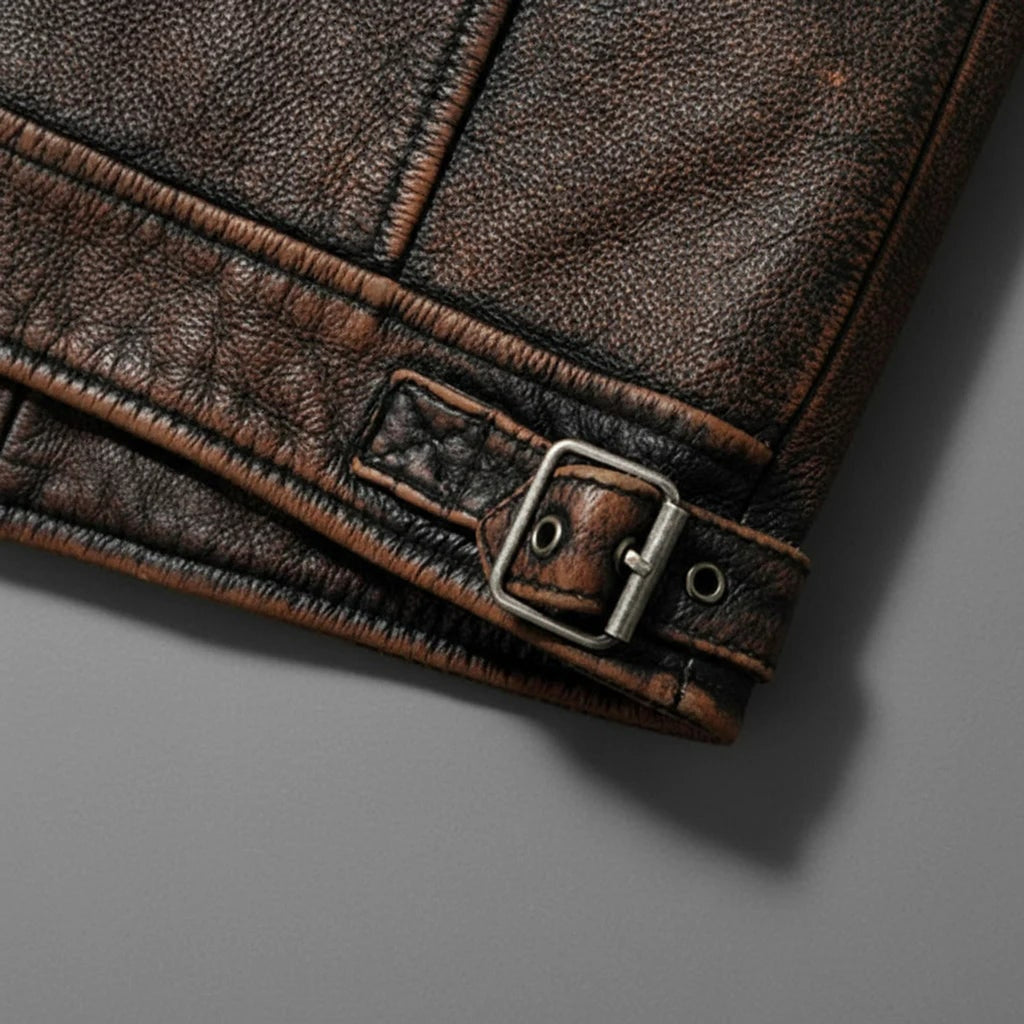 Leather Jacket with Relaxed Fit and Four Pockets - Image 10