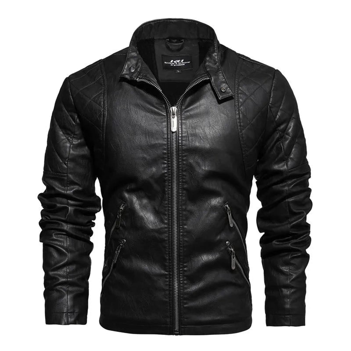 Leather Jacket with Relaxed Fit and Pockets - Image 6