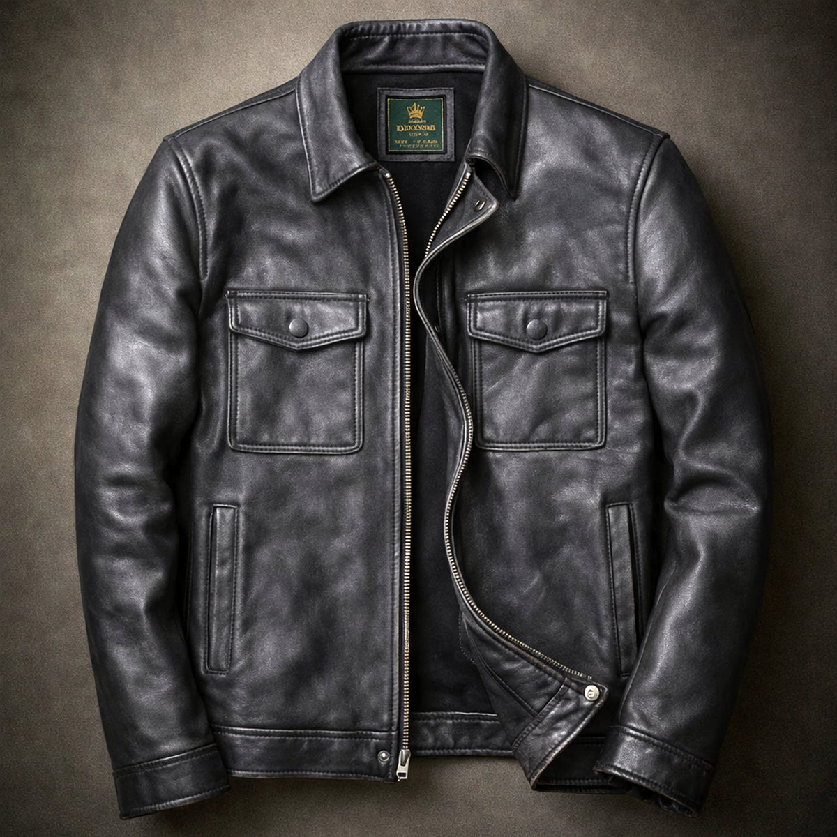 Leather Jacket with Relaxed Fit and Zip-Front - Image 3