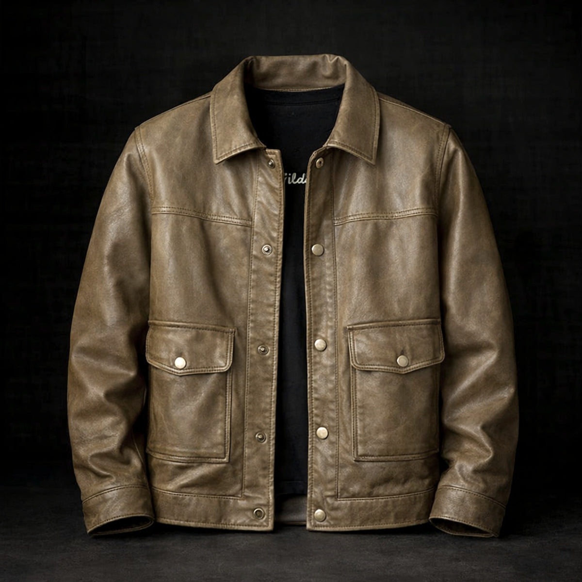 Leather Jacket with Secure Button-Up Fit and Pockets - Image 1