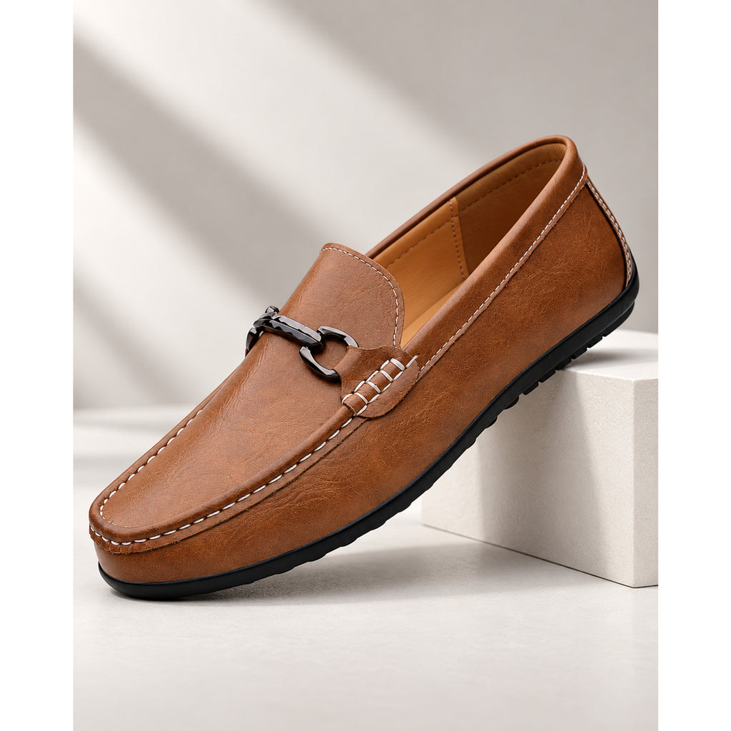 Leather Loafers with Cushioned Footbed and Slip-On Entry - Image 1