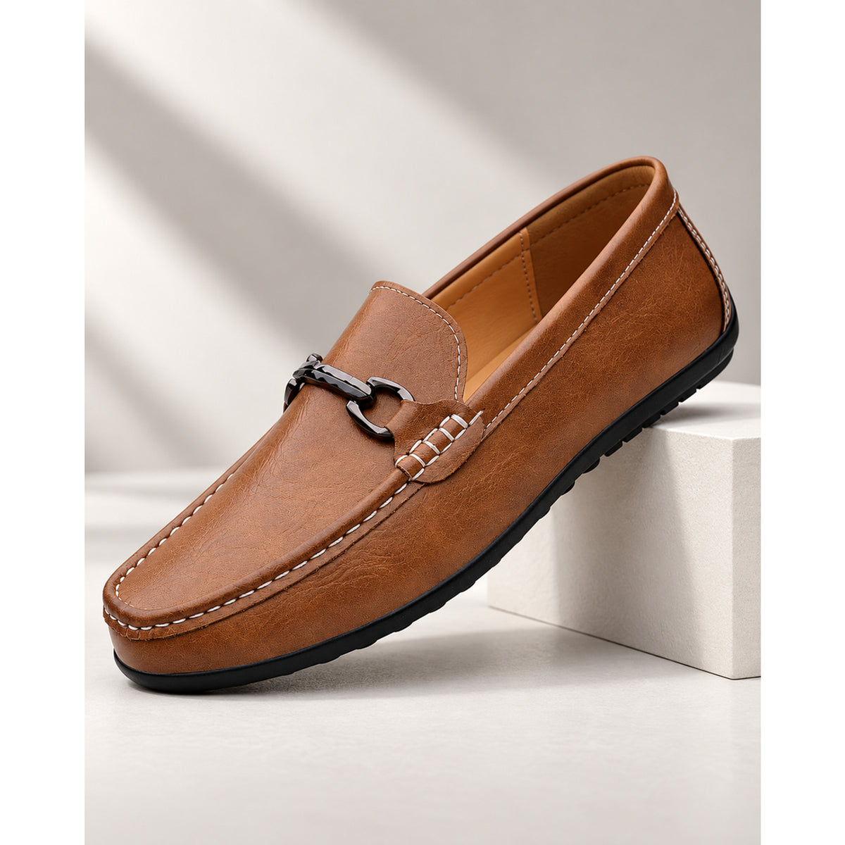 Leather Loafers with Cushioned Footbed and Slip-On Entry - Image 1