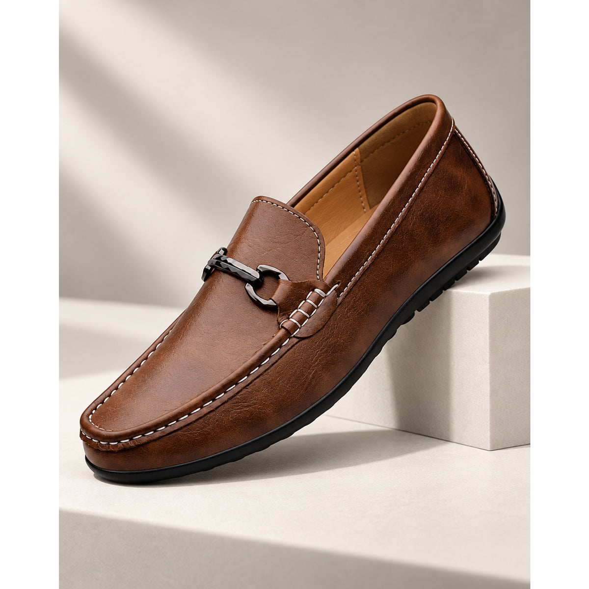 Leather Loafers with Cushioned Footbed and Slip-On Entry - Image 4