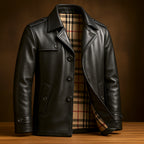 Leather Overcoat with Streamlined Tailored Fit and Button-Front - Image 3