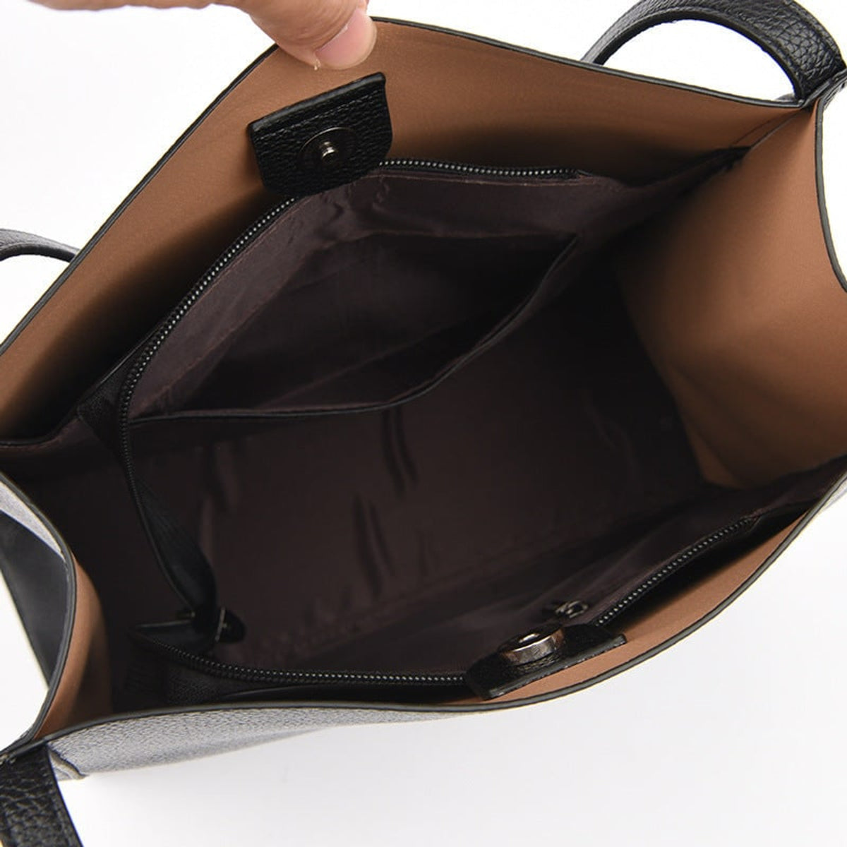 Leather Shoulder Bag with Streamlined Top Handle and Textured Finish - Image 5