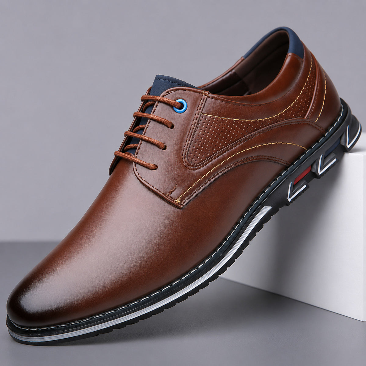 Leather Sneakers with Supportive Dress Shoe and Lace-Up - Image 3