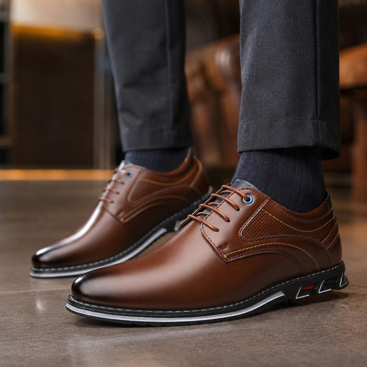 Leather Sneakers with Supportive Dress Shoe and Lace-Up - Image 4