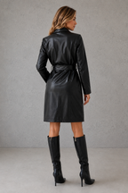 Leather Trench Coat Long Belted With Lapels - Image 3