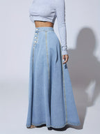 NOVA | Women’s High Waisted Denim Maxi Skirt – A-Line Long Jean Skirt with Button Front