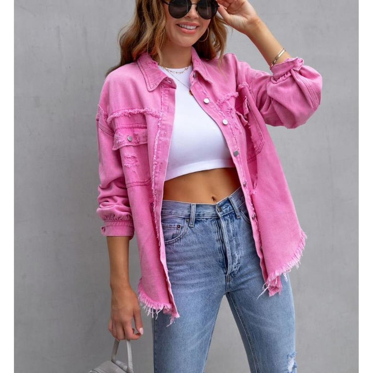 Lightweight Overshirt with Relaxed Shacket and Frayed Hem - Image 1