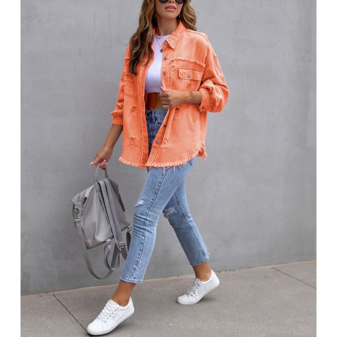 Lightweight Overshirt with Relaxed Shacket and Frayed Hem - Image 2