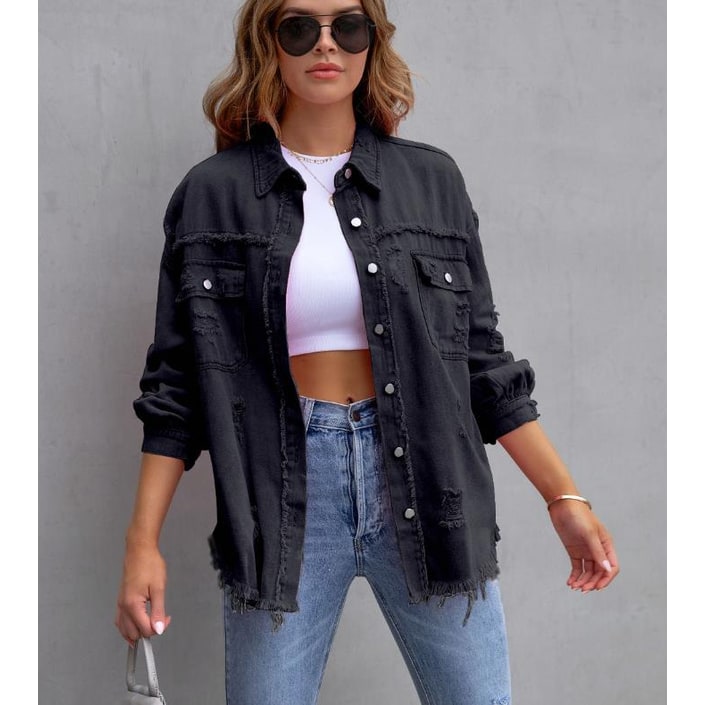 Lightweight Overshirt with Relaxed Shacket and Frayed Hem - Image 4