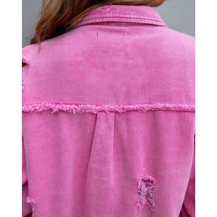 Lightweight Overshirt with Relaxed Shacket and Frayed Hem - Image 5