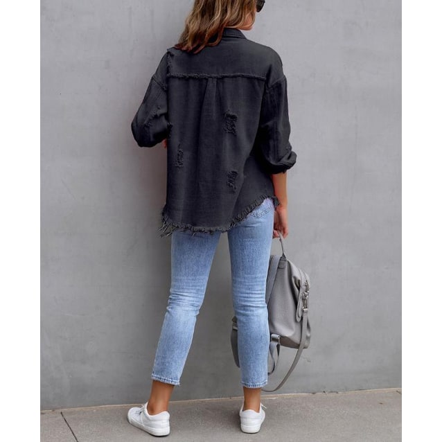Lightweight Overshirt with Relaxed Shacket and Frayed Hem - Image 6