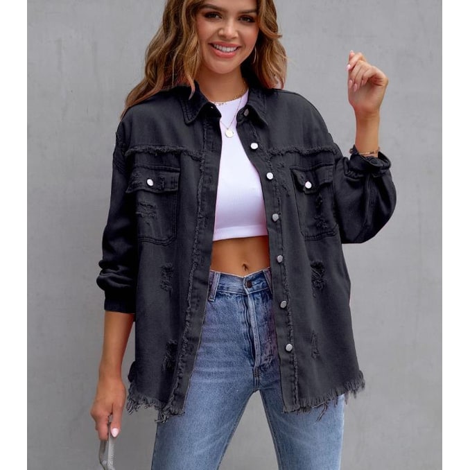 Lightweight Overshirt with Relaxed Shacket and Frayed Hem - Image 7