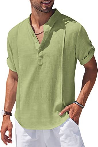 Linen Shirt with Relaxed Fit and Henley Collar - Image 1