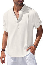 Linen Shirt with Relaxed Fit and Henley Collar - Image 11