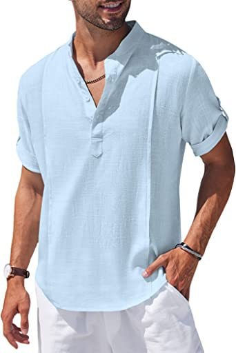 Linen Shirt with Relaxed Fit and Henley Collar - Image 3