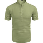 Linen Shirt with Relaxed Fit and Henley Collar - Image 5