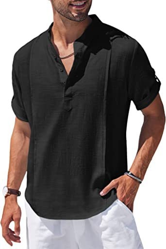 Linen Shirt with Relaxed Fit and Henley Collar - Image 6