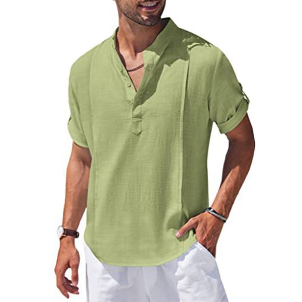 Linen Shirt with Relaxed Fit and Henley Collar - Image 8