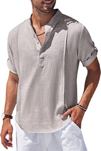 Linen Shirt with Relaxed Fit and Henley Collar - Image 9