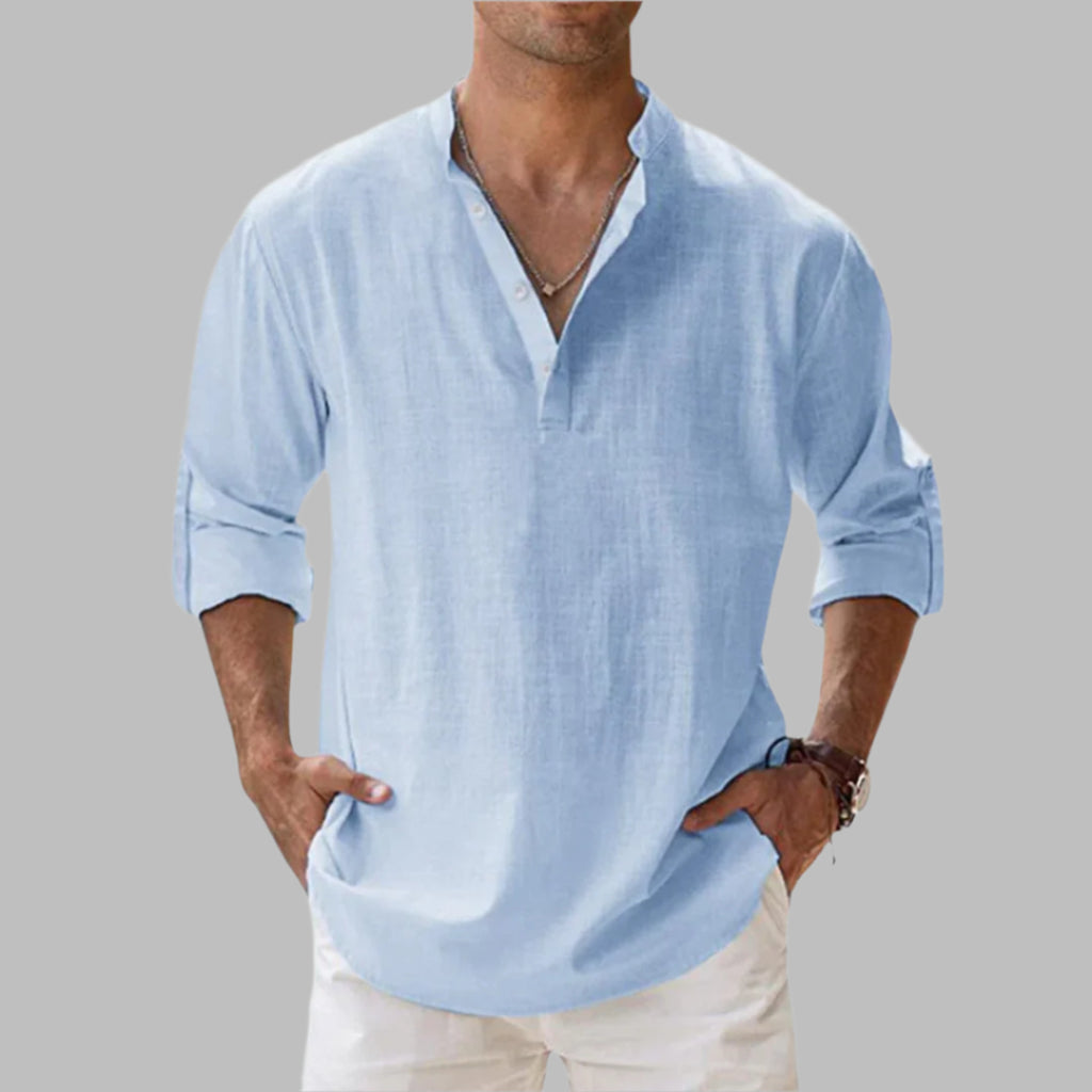 Linen Shirt with Relaxed Tailored Fit and Collar - Image 1