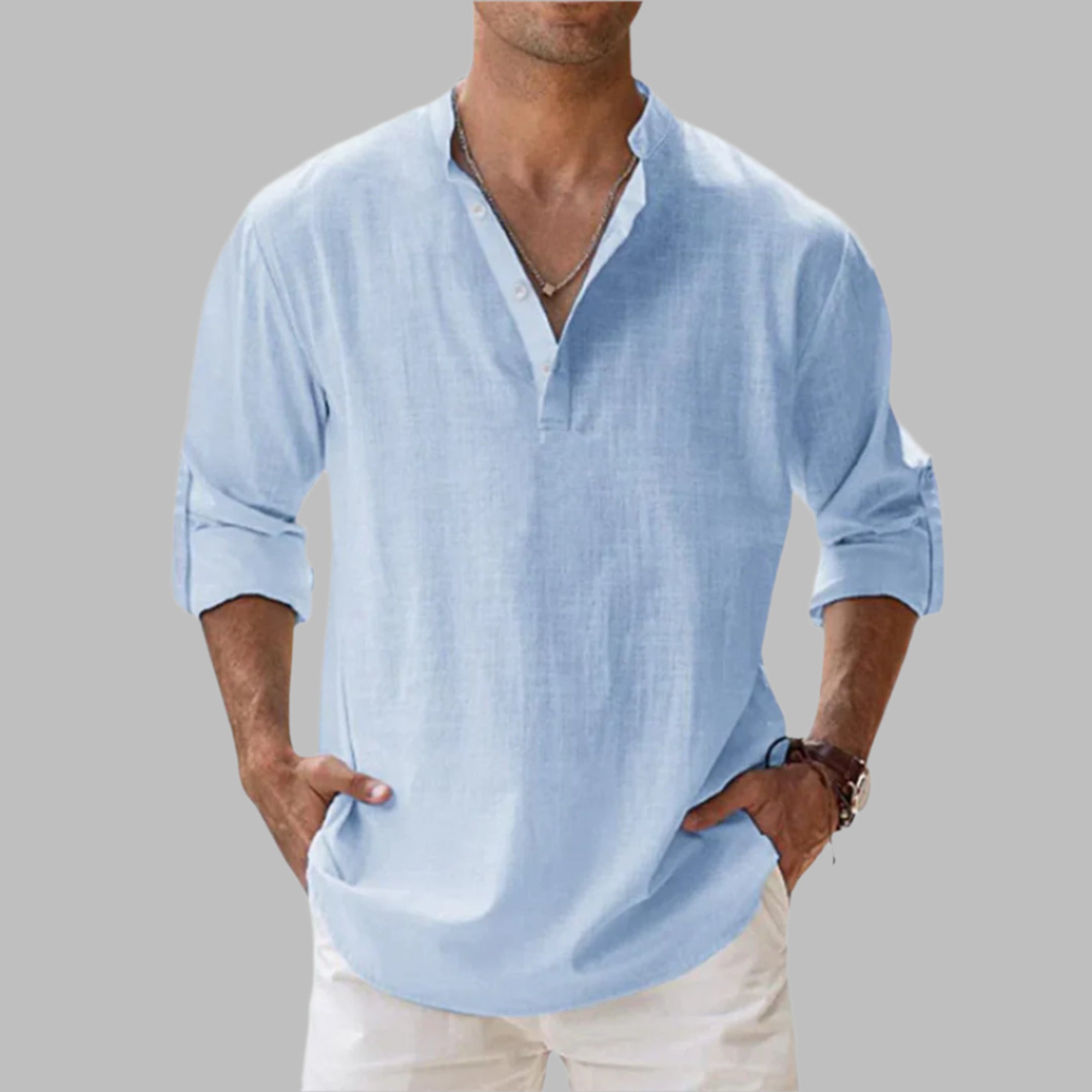 Linen Shirt with Relaxed Tailored Fit and Collar - Image 1