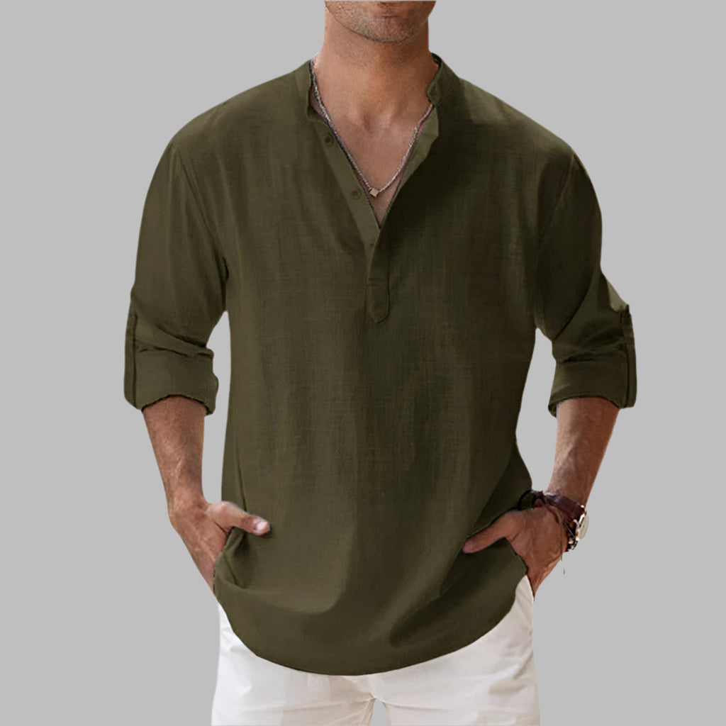 Linen Shirt with Relaxed Tailored Fit and Collar - Image 10