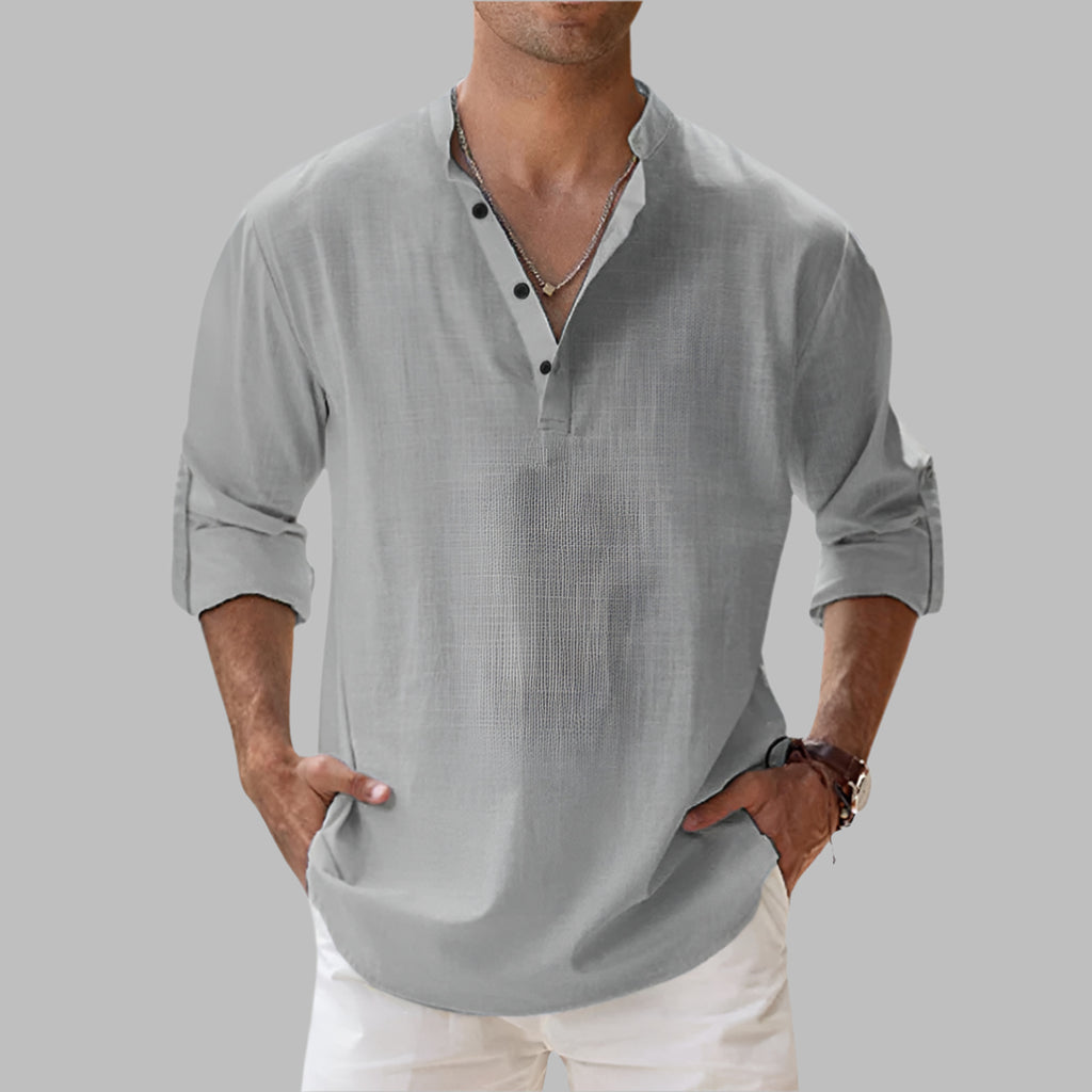 Linen Shirt with Relaxed Tailored Fit and Collar - Image 3
