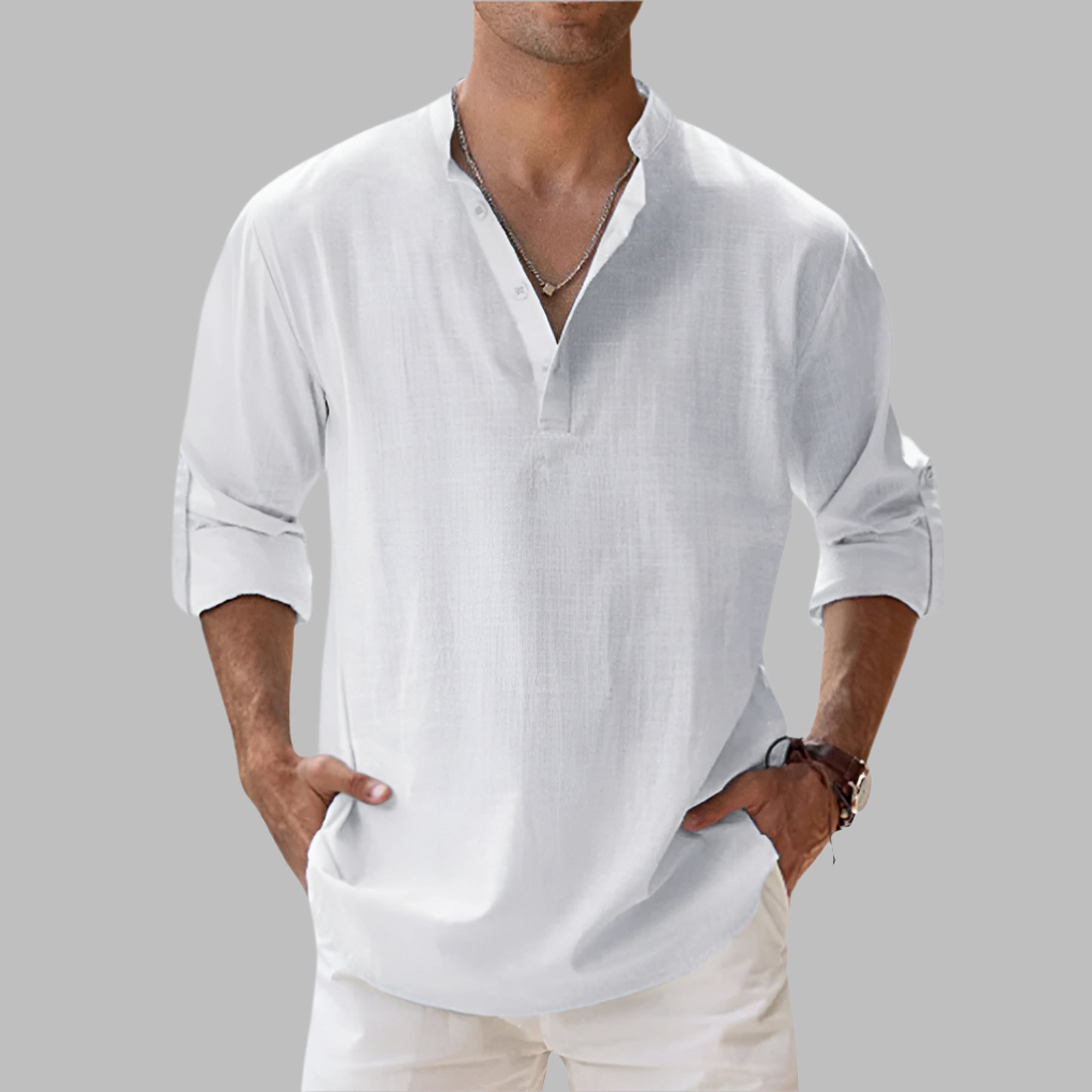 Linen Shirt with Relaxed Tailored Fit and Collar - Image 4