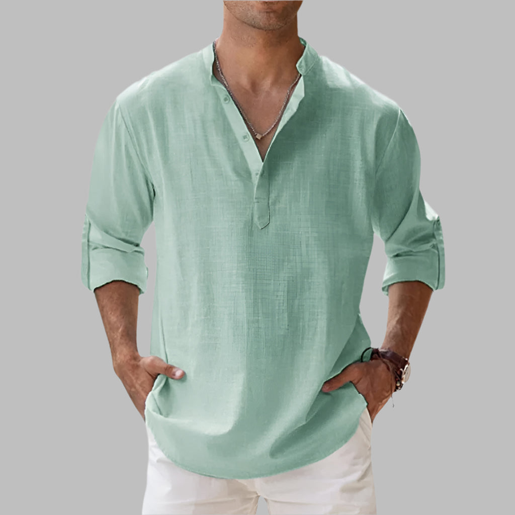 Linen Shirt with Relaxed Tailored Fit and Collar - Image 8