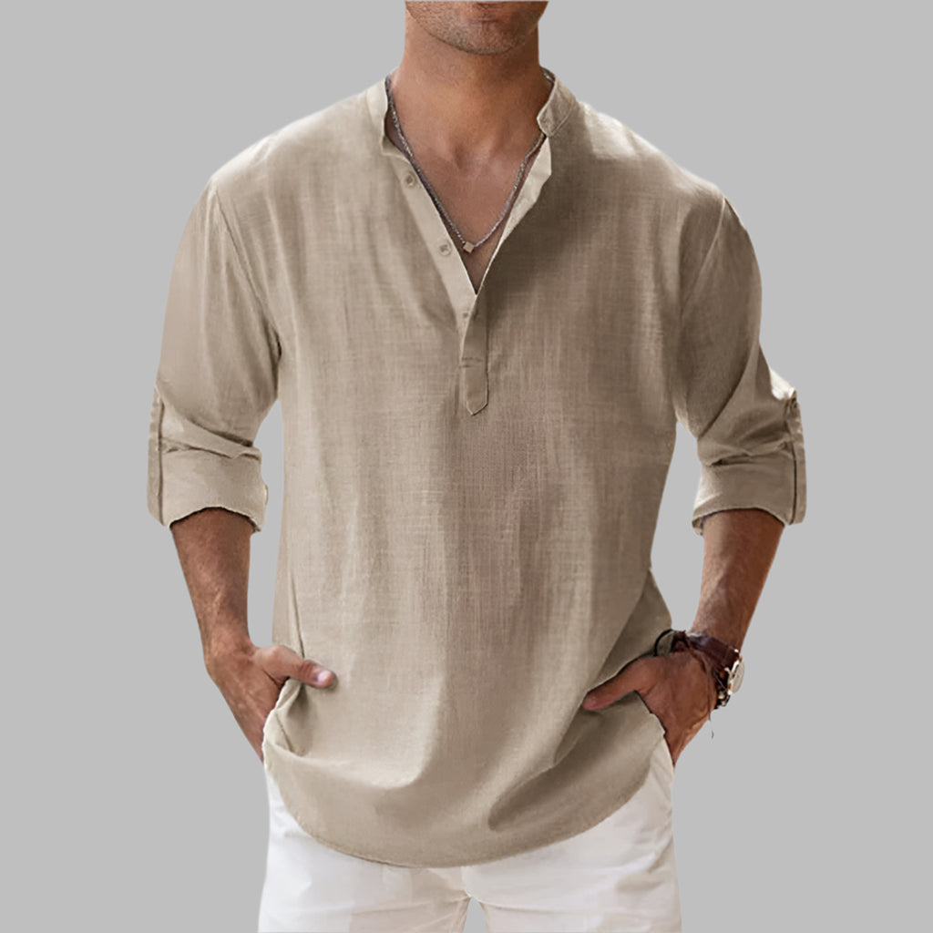Linen Shirt with Relaxed Tailored Fit and Collar - Image 9