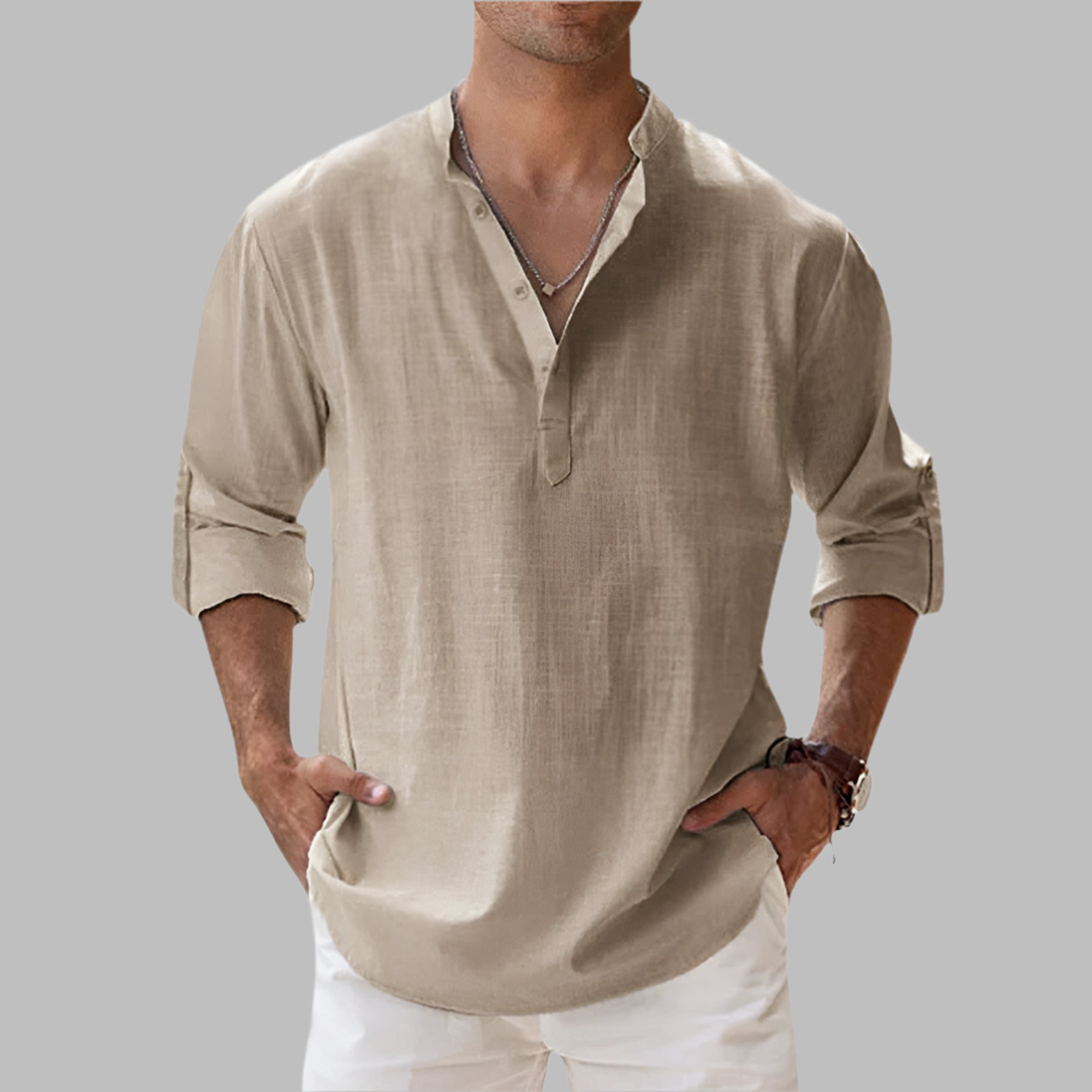 Linen Shirt with Relaxed Tailored Fit and Collar - Image 9