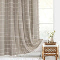 Linen Shower Curtain With Tassel Hem And Checkered Pattern - Image 1