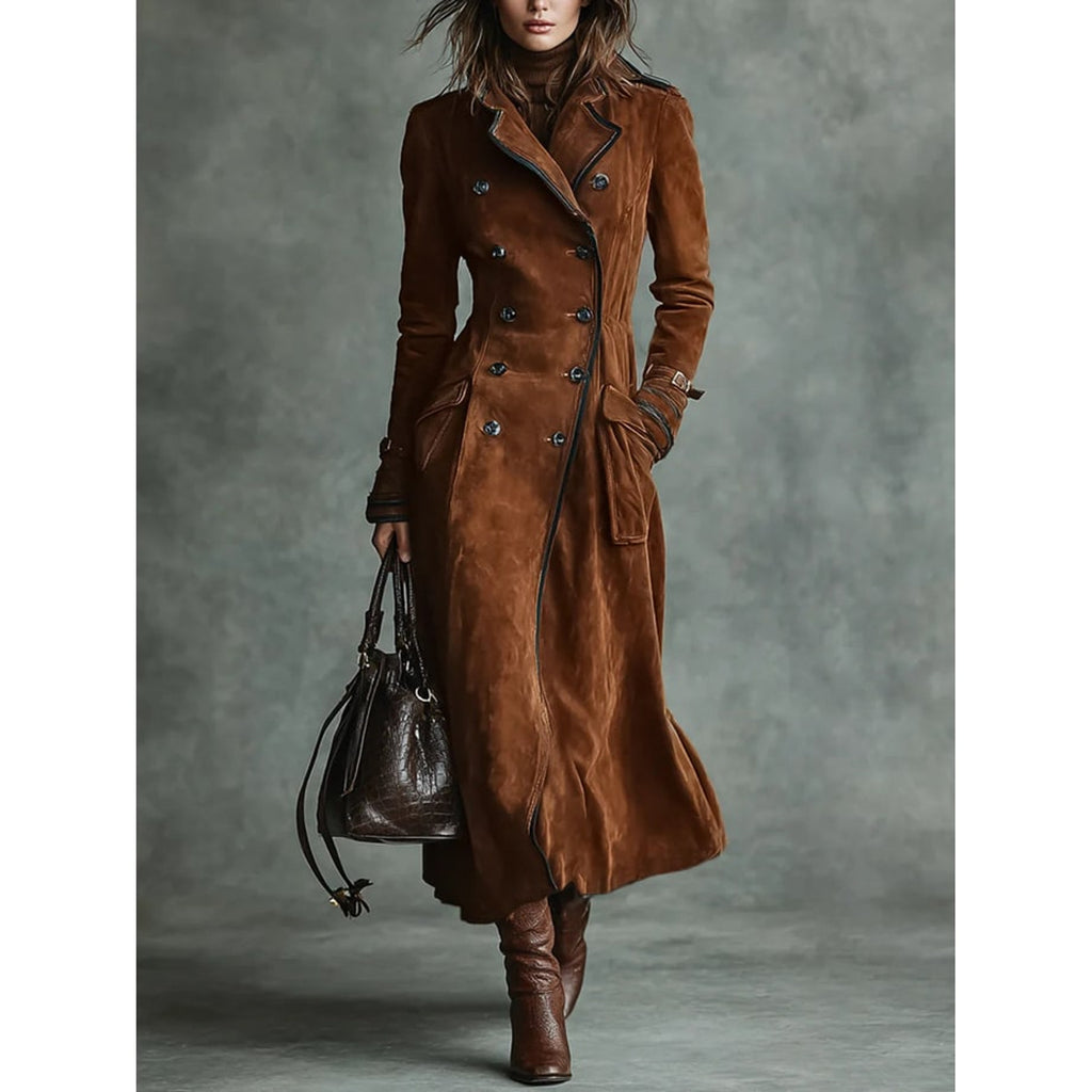 Long Coat with Flattering Suede Trench and Lapel Collar - Image 1