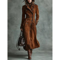 Long Coat with Flattering Suede Trench and Lapel Collar - Image 1