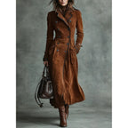 Long Coat with Flattering Suede Trench and Lapel Collar - Image 1