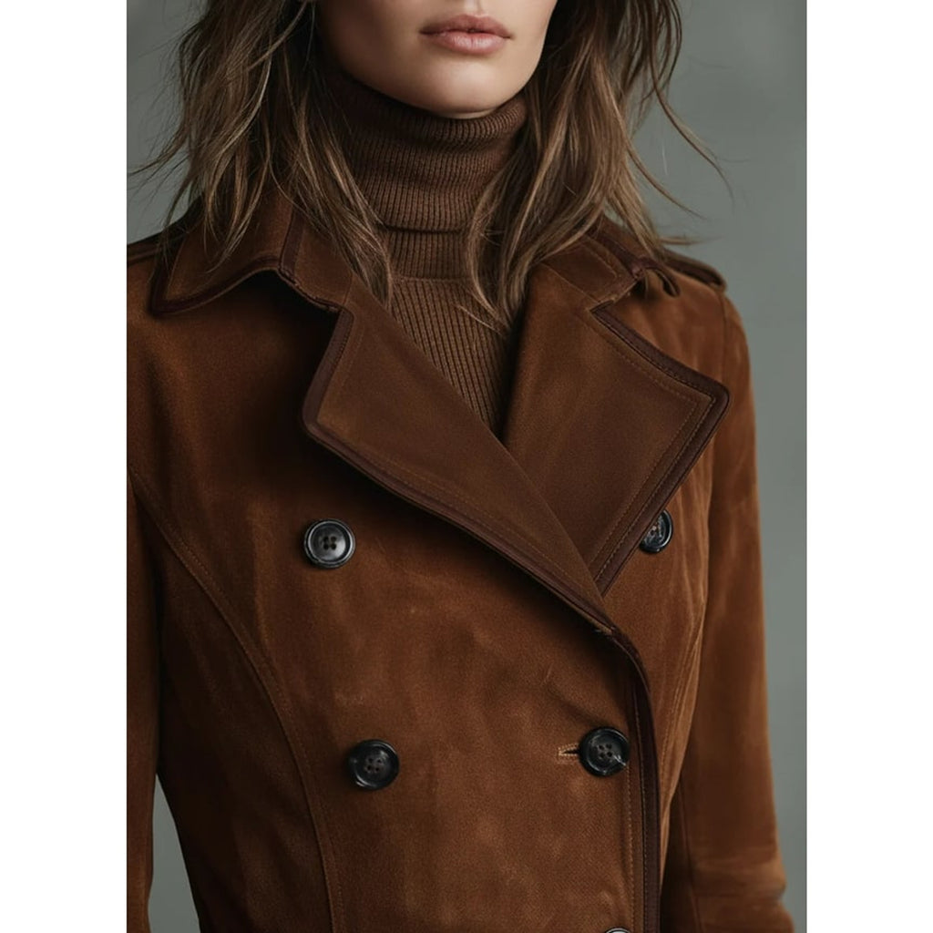 Long Coat with Flattering Suede Trench and Lapel Collar - Image 2