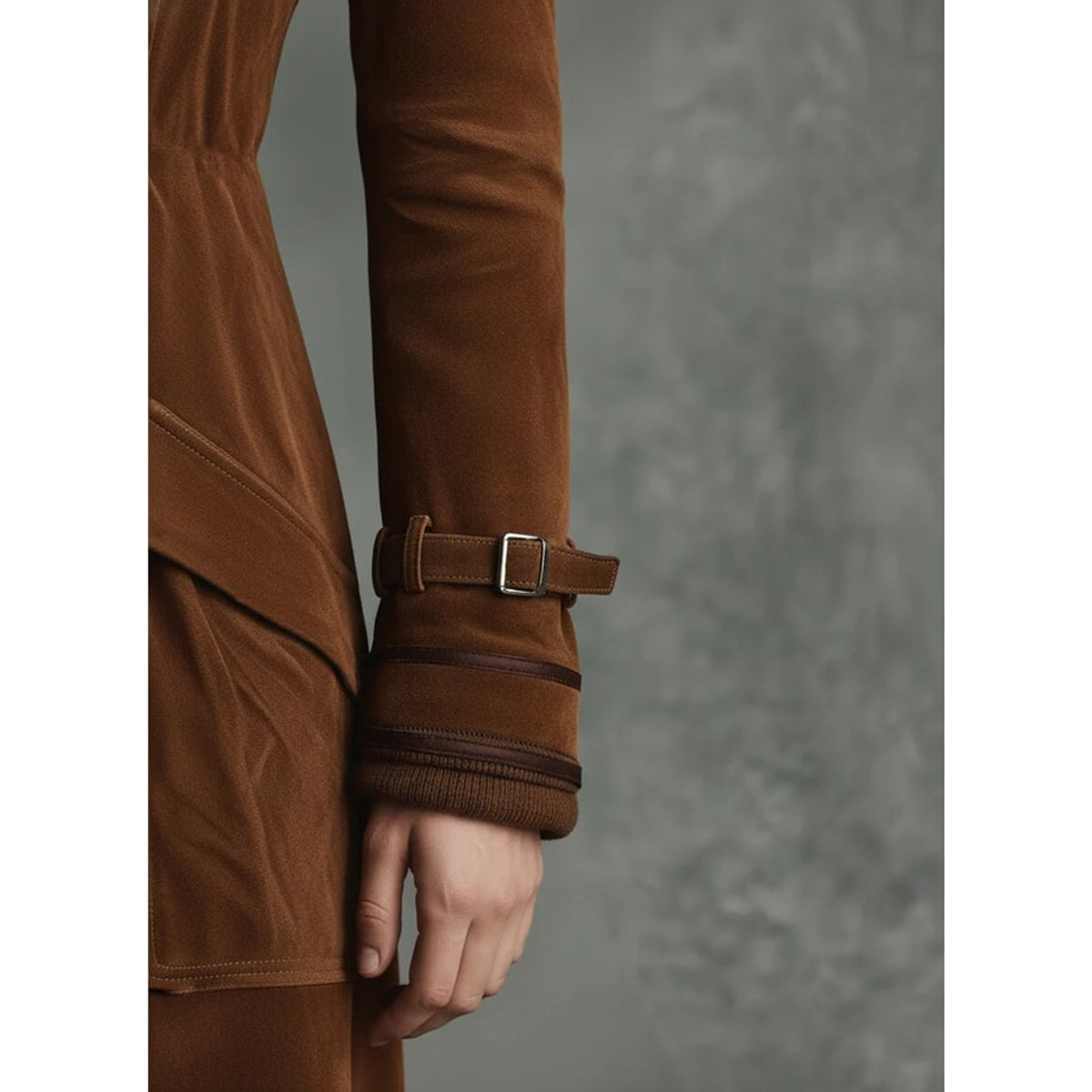 Long Coat with Flattering Suede Trench and Lapel Collar - Image 3