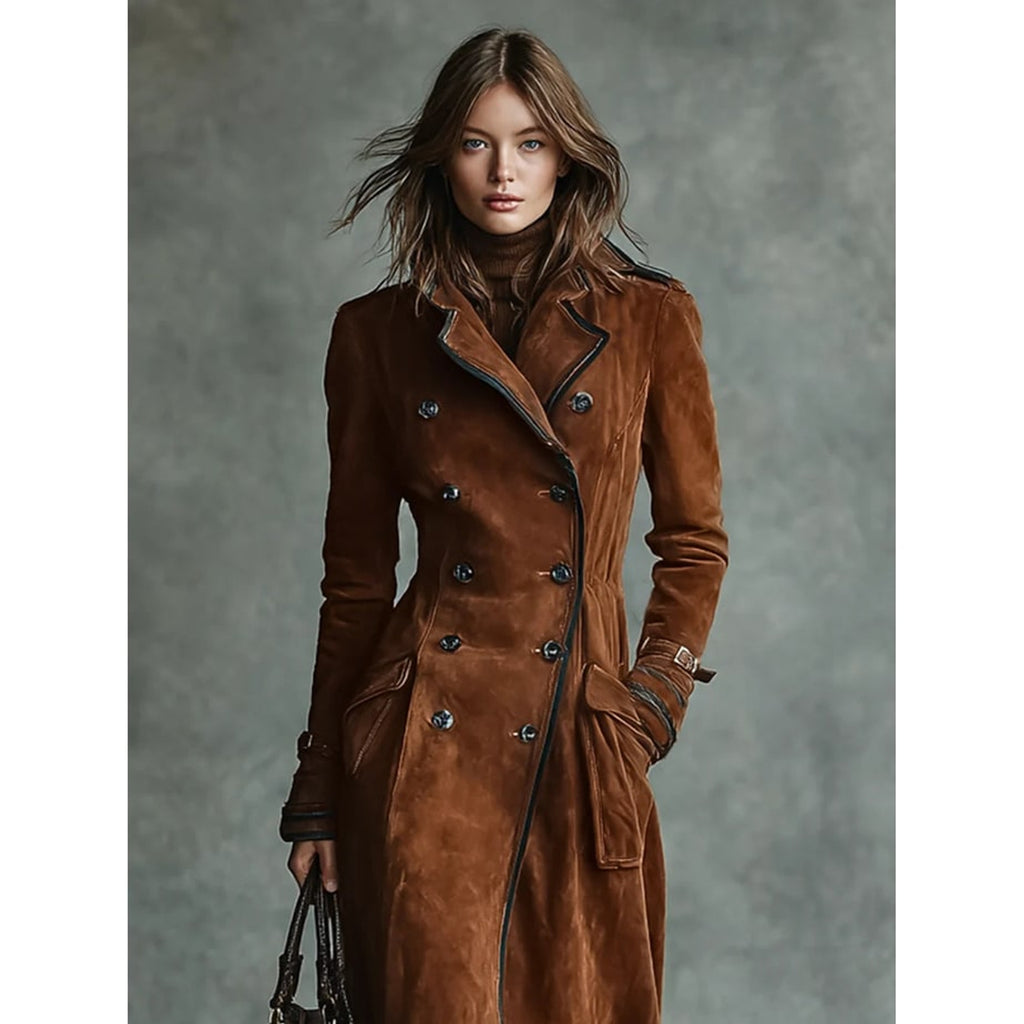 Long Coat with Flattering Suede Trench and Lapel Collar - Image 4