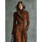 Long Coat with Flattering Suede Trench and Lapel Collar - Image 4