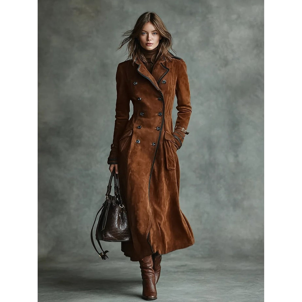 Long Coat with Flattering Suede Trench and Lapel Collar - Image 6