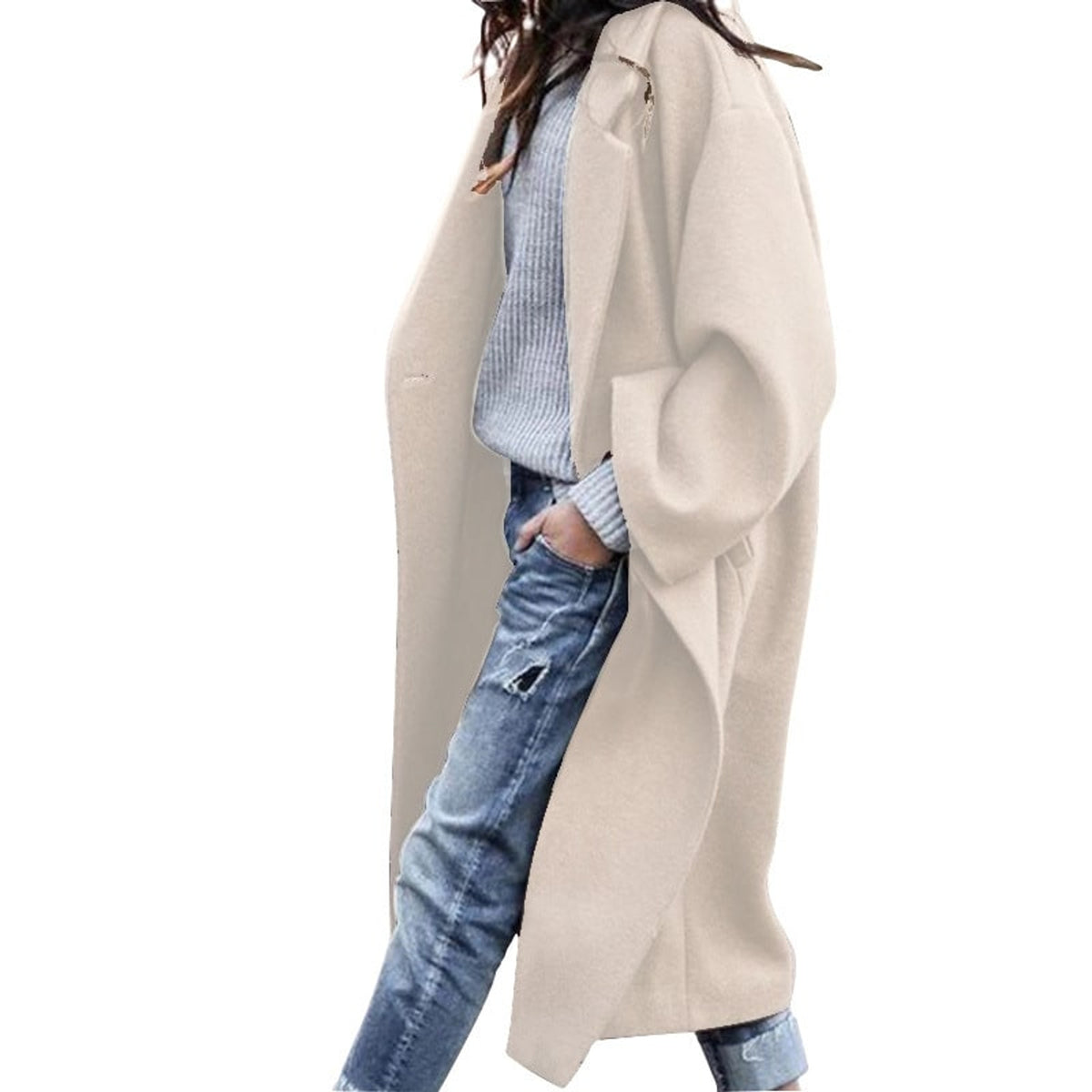 Long Coat with Single-Breasted Woolen Design and Lapel - Image 7